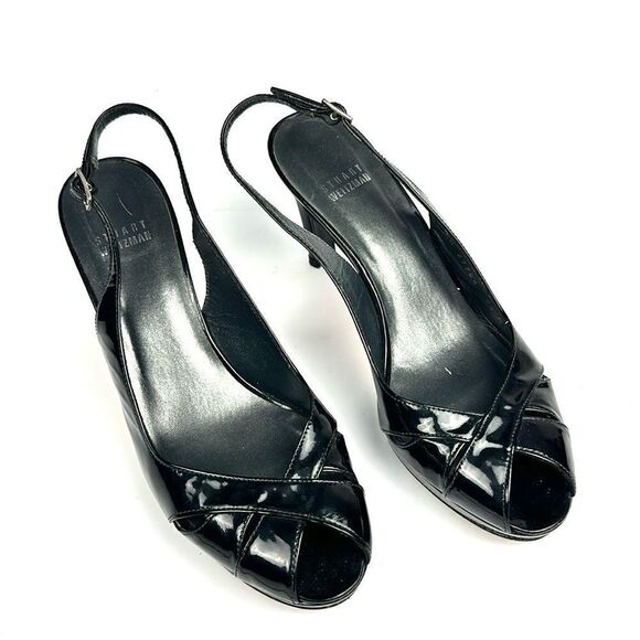 Stuart Weitzman Patent Leather Black Platform Pumps Slingback Peep Toe US 8,5 - Picture 4 of 16